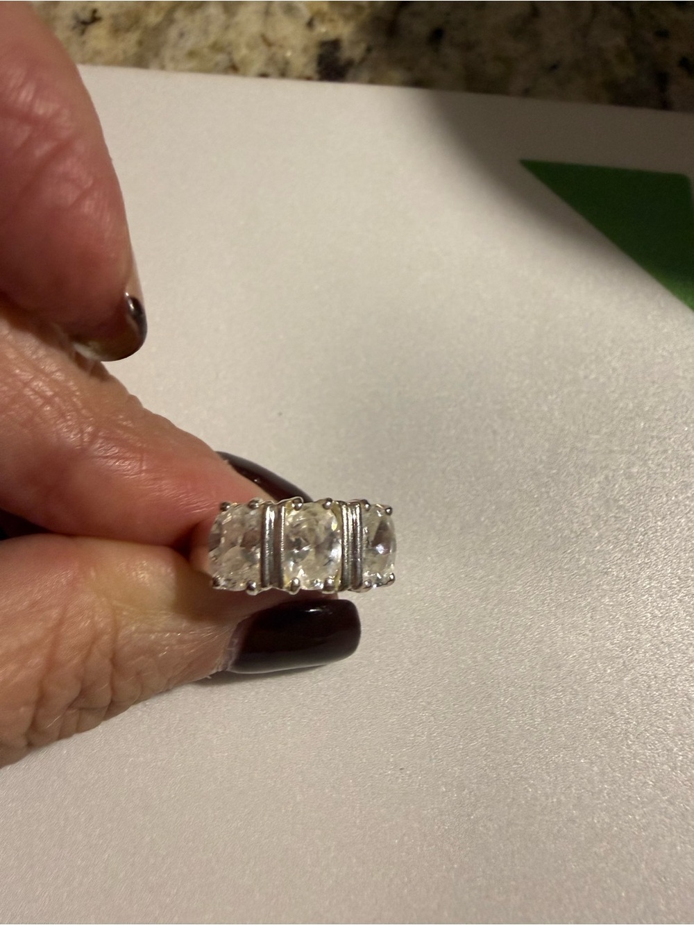 Sterling Silver 925 Three-Stone Clear Cubic Zirconia Band